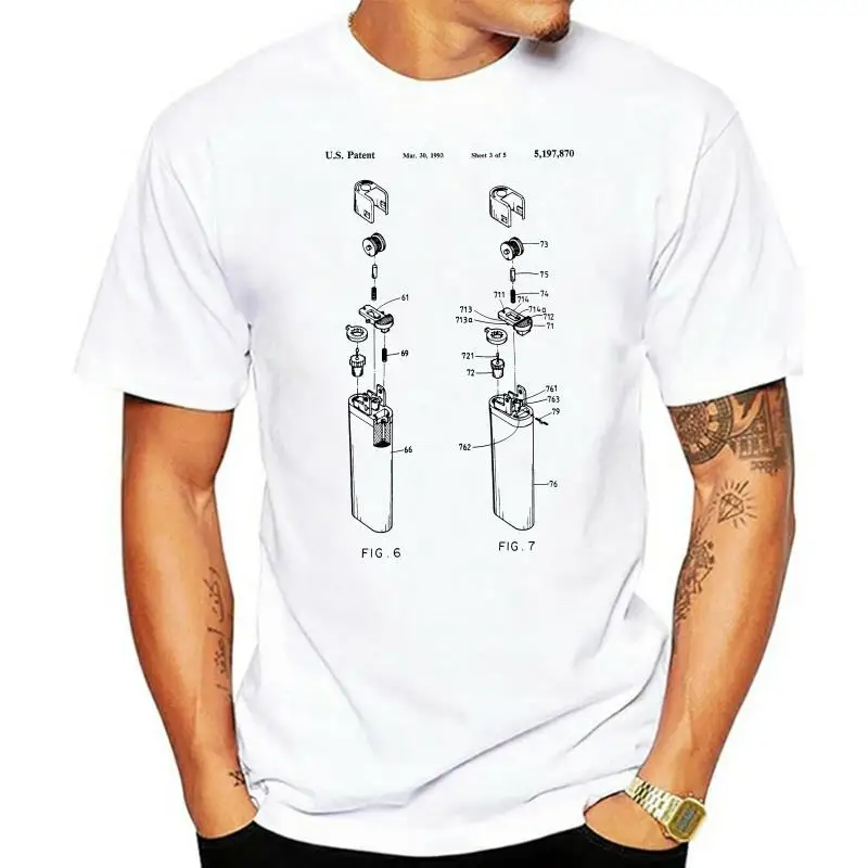 2022 Short Sleeve O-Neck  Lighter Patent T-Shirt Smoke Fire Bic Invent New Advance Trademark Protect T shirt