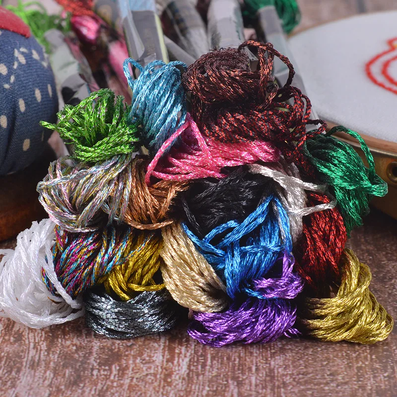 Silver Gold Thread 19 Colors Embroidery Floss for Cross Stitch Kit 8 Meter Per Piece Embroidery Thread