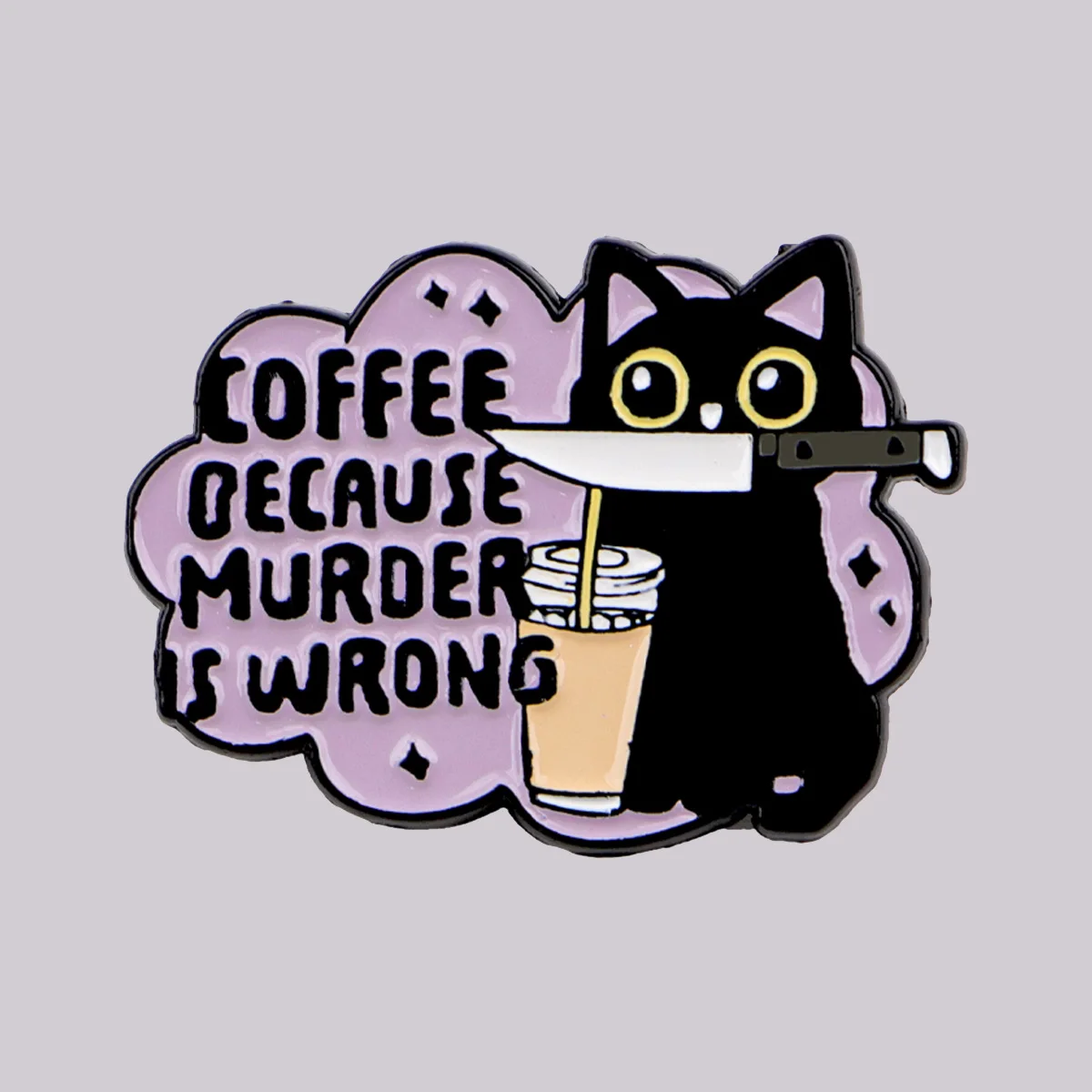 Funny Black Cat Enamel Pin Coffee Brooch Pines Lapel Pins Badge on Backpack Clothing Accessories Halloween Jewelry Friends Gifts