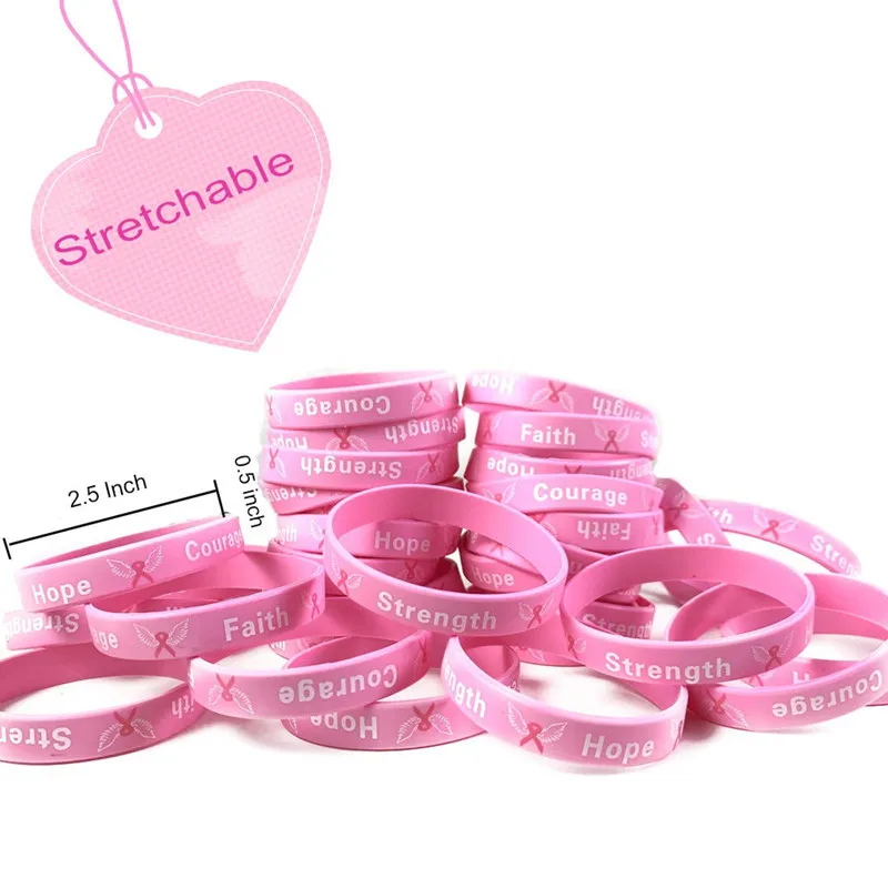 1pc hope faith courage strength ribbon breast cancer awareness verse rubber bracelet silicone wristband