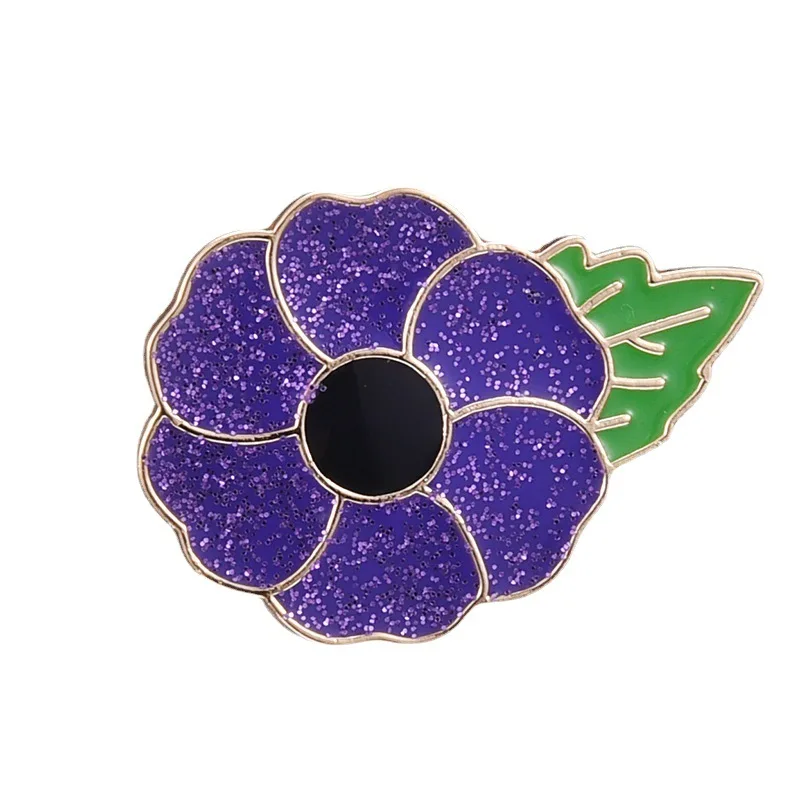 British Commemorative Rhinestone Pin Oiled Poppy Purple Flower Metal Badge Cartton Flower Brooch Pins Decoration Crafts