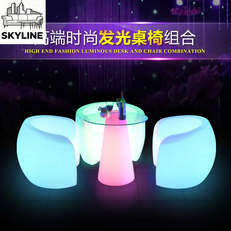 LED Luminous Bar Table Stool Set, Color Light High Counter & Side Table for Outdoor Use