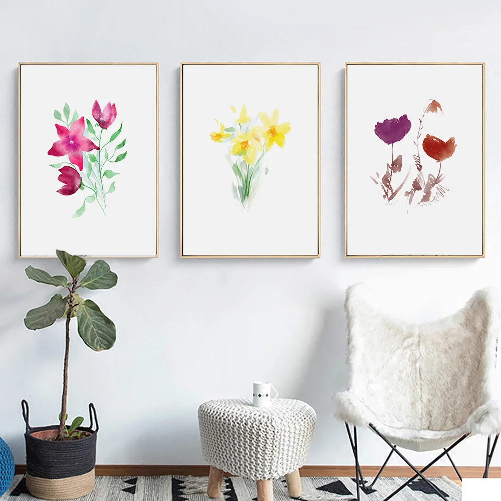 

Watercolor Daffodils Botany Bloom Petals Flowers Nordic Posters and Print Wall Art Canvas Painting Picture for Living Room Decor