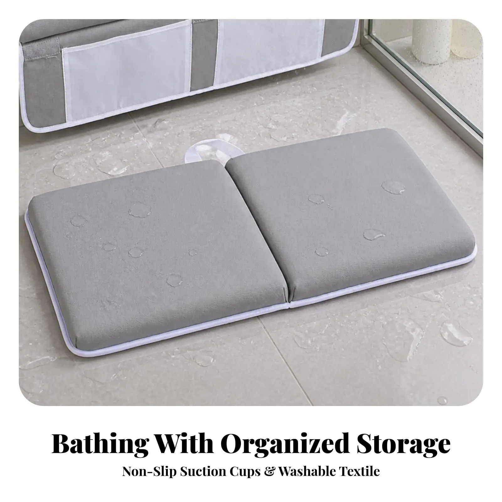Soft Neoprene Bath Knee Pad with Four Suction Cups and Storage Pocket for Shower Kneeling