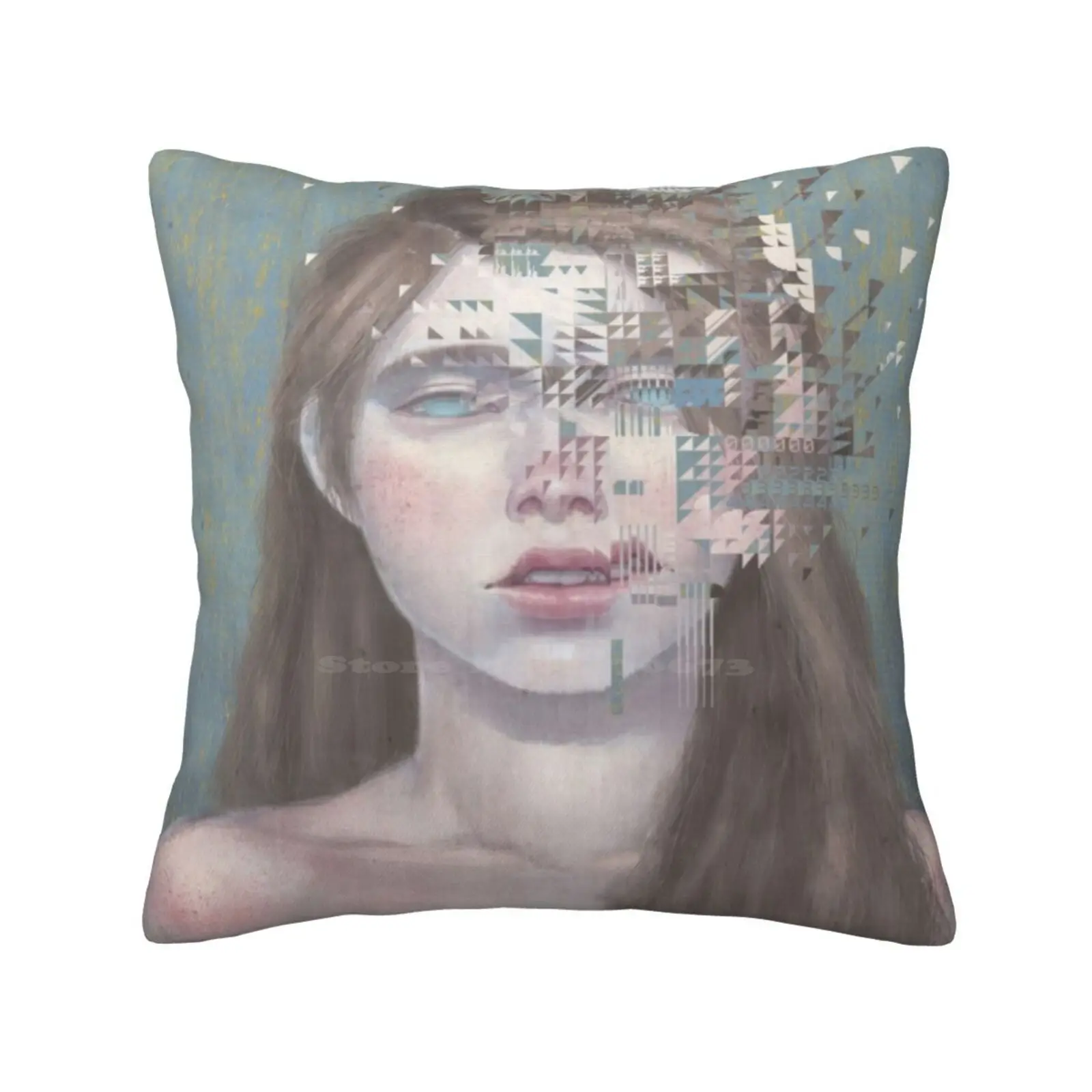 Glitch Pillowslip Pillowcase Glitch Portrait Female Surreal Pop Binary Fracture