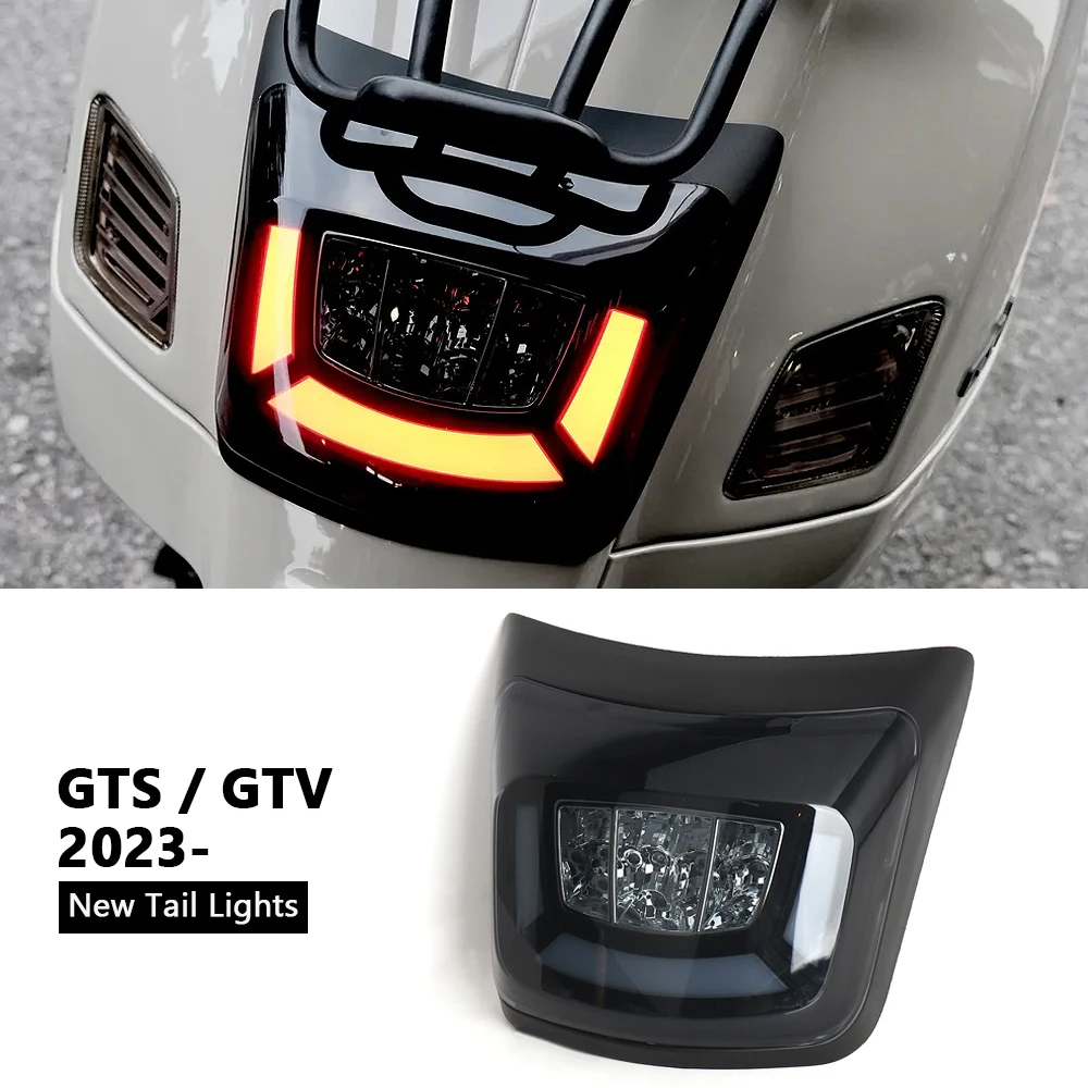 

For Vespa GTS300 GTV300 GTS GTV 300 2023 2024 LED Tail Brake Light Red Smoke Lens Rear License Lamp Daytime Running Signal