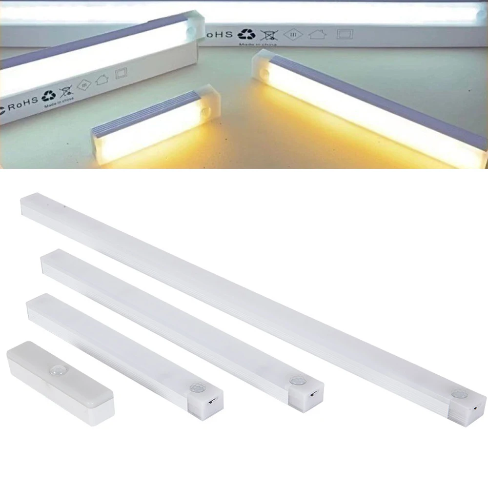 PIR Motion Sensor LED Cabinet Light 10CM-50CM USB Rechargeable Cold/Warm/White Strip Cabinet mini night LED Under Cabinet Night