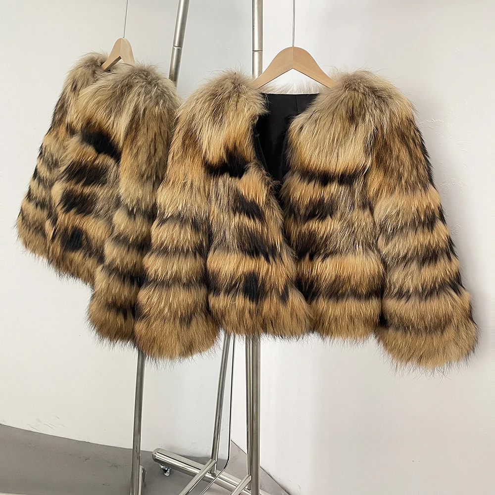 OFTBUY Großhandel Hochwertige Winterjacke für Damen, Natürlicher Waschbärpelz-Mantel, Flauschiger Echter Fuchspelz, Dicke Warme Oberbekleidung, Streetwear – Detail 12
