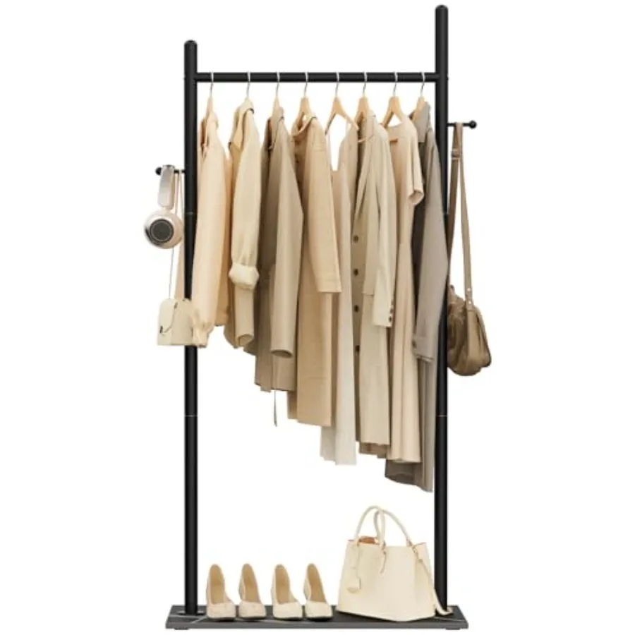 

Clothes Rack with 2 Hooks Standing Garment Storage for Indoor - Coat Rack for Hanging Clothes for Bedroom - 25.6" Wide Garment