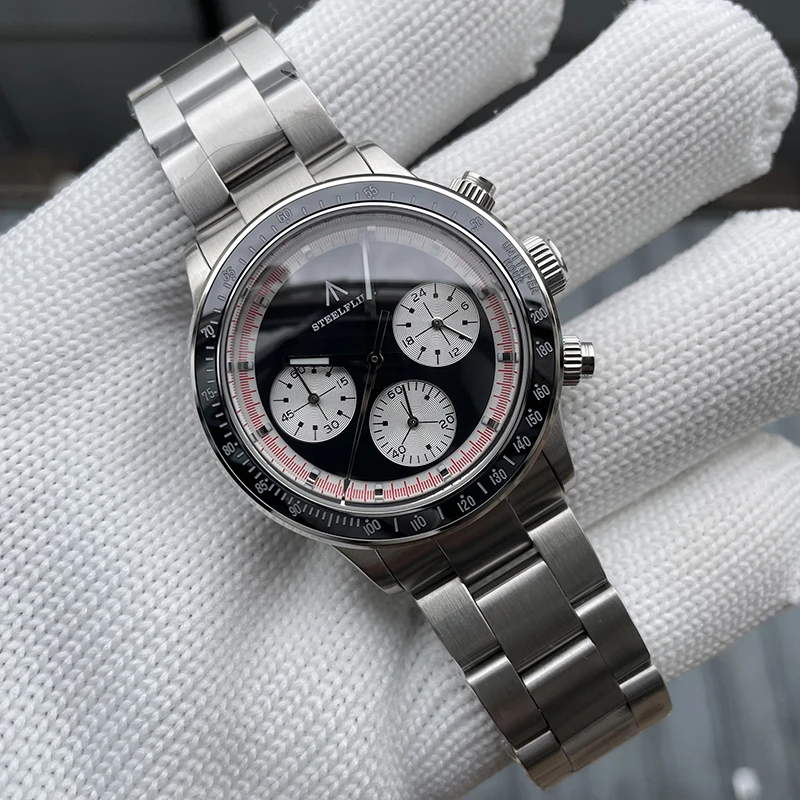 Reloj cronógrafo STEELFLIER para hombre, reloj de pulsera de cuarzo de 39mm, resistente al agua hasta 200M, BGW-9, espejo de zafiro luminoso VK63