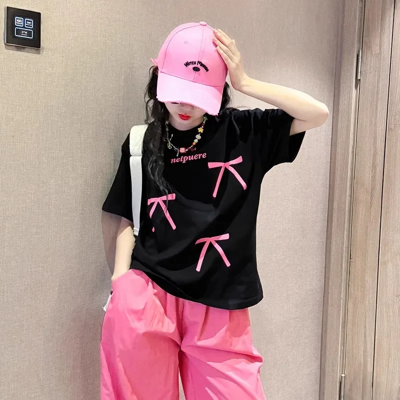 

Girls' short-sleeved wide-leg pants suit summer 2025 new children's foreign fashion casual T-shirt girls' summer clothes