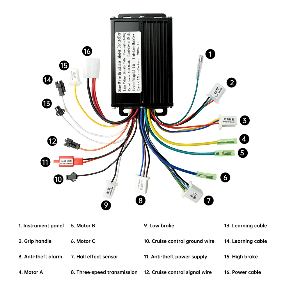 

36V 48V 350W Sine Wave/Square Wave Brushless Motor Controller For Electric Bicycle Electric Scooter Balance Bikes Accessories