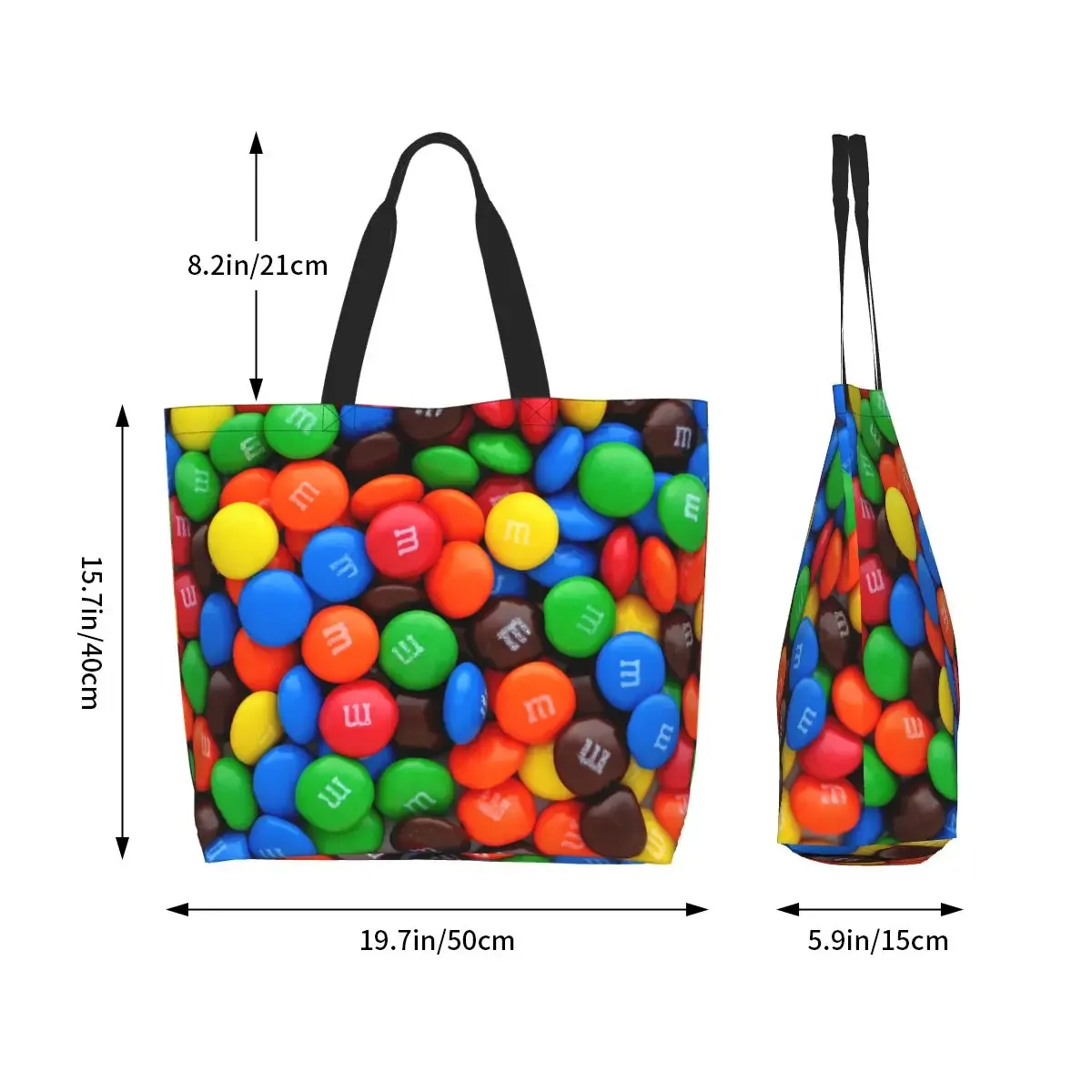 Reusable M&M's Chocolate Candy Shopping Bag Women Shoulder Canvas Tote Bag Portable Grocery Shopper Bags