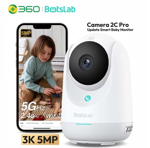 Botslab by 360 C222 3K 5MP Wifi 360°Smart Security Camera Auto Tracking AI Human and Motion Detection Night Vision Baby Camera