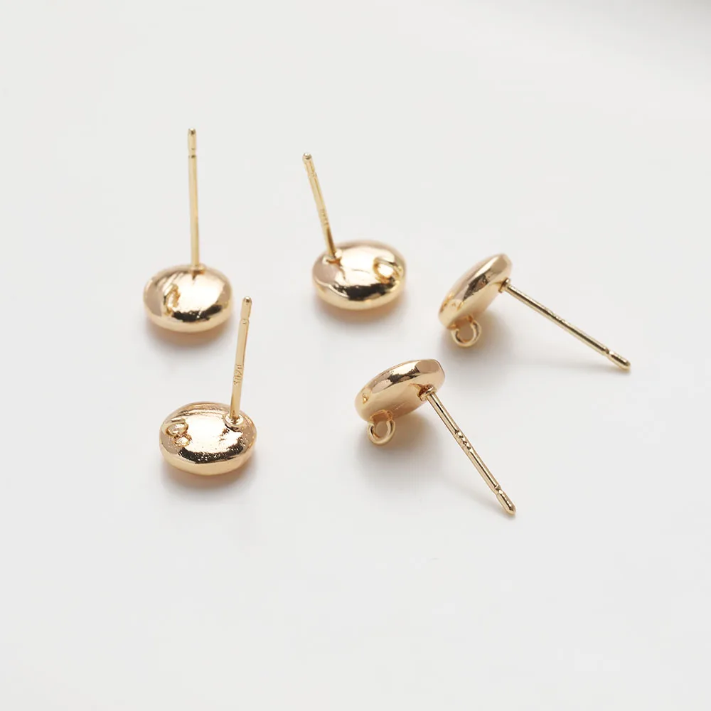 4PCS 14K Gold Plated Circular Simple Brass Stud Earrings DIY Making Supplies Material Accessories