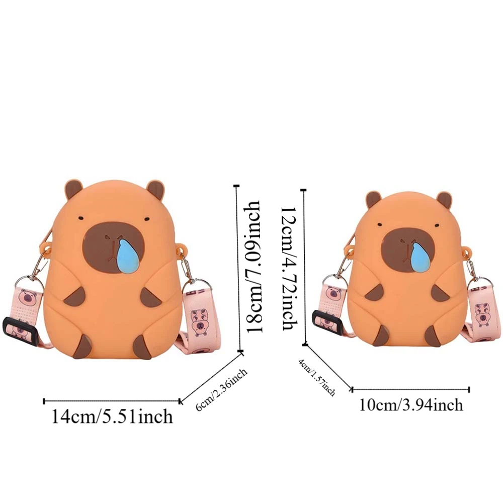 2 Size Kawaii Capybara Shoulder Bag Adjustable Straps Waterproof Silicone Doll Bag Portable Cartoon Children Small Purse School
