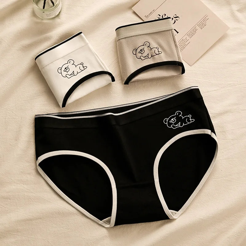 

Women Panties Cartoon Bear Striped Cotton Panties Cute Low-waist Underwear Sports Cool Style Traceless Panties Seamless Lingerie