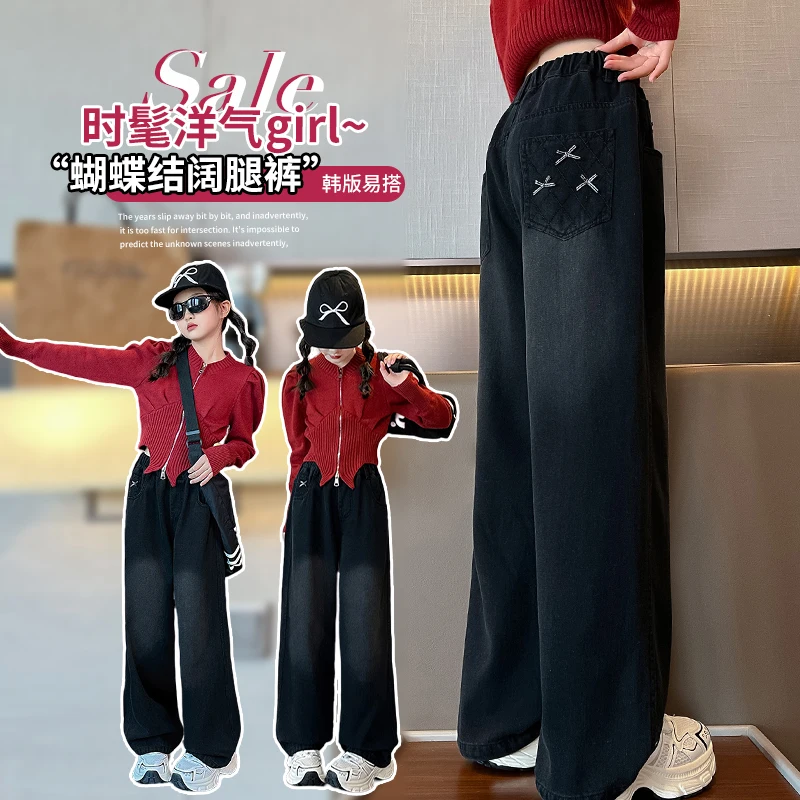 

2025 New Autumn Pocket 3D Bow Straight Leg Jeans Simple and Versatile Comfortable Denim Pants