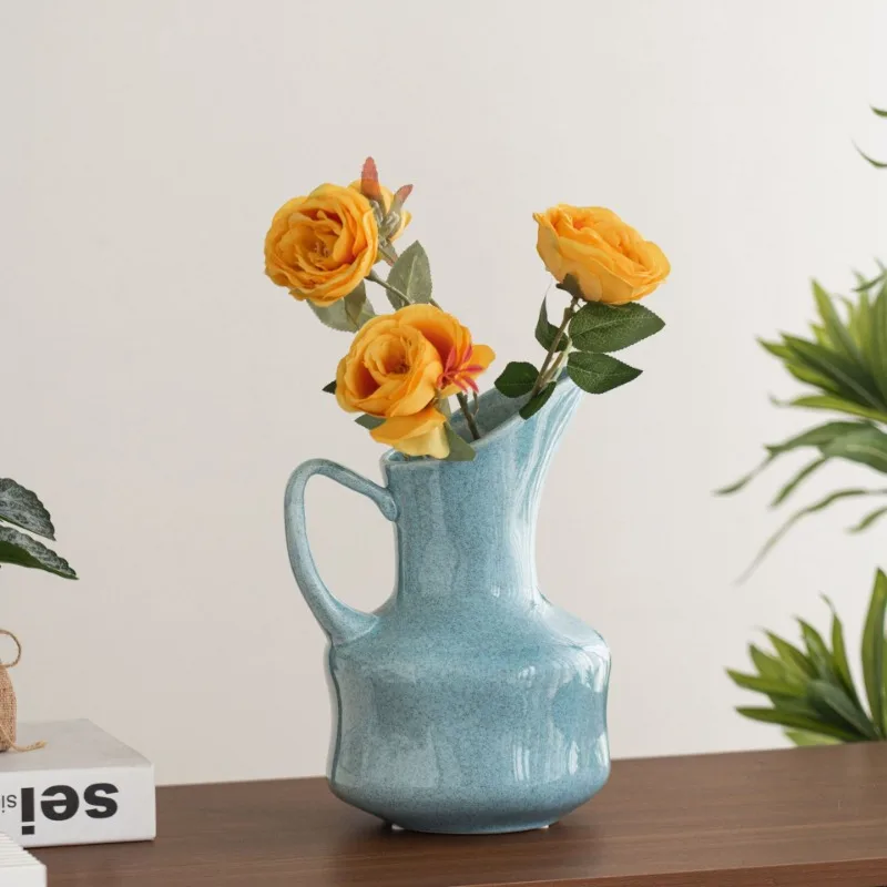 

2025 New Mid-Century French Ceramic Vase Sophisticated Oil-Painting Style Hydroponic Flower Vases Living-Room Table Decors