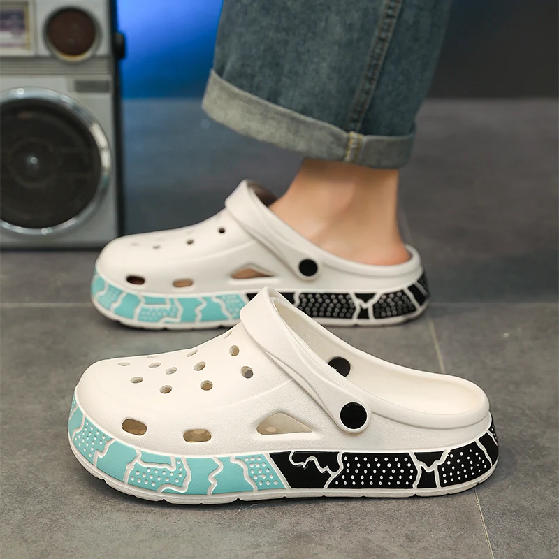 

Новые летние мужские пляжные непромокаемые и противоскользящие пляжные тапочки Baotou, удобные полые дышащие тапочки на толстой подошве