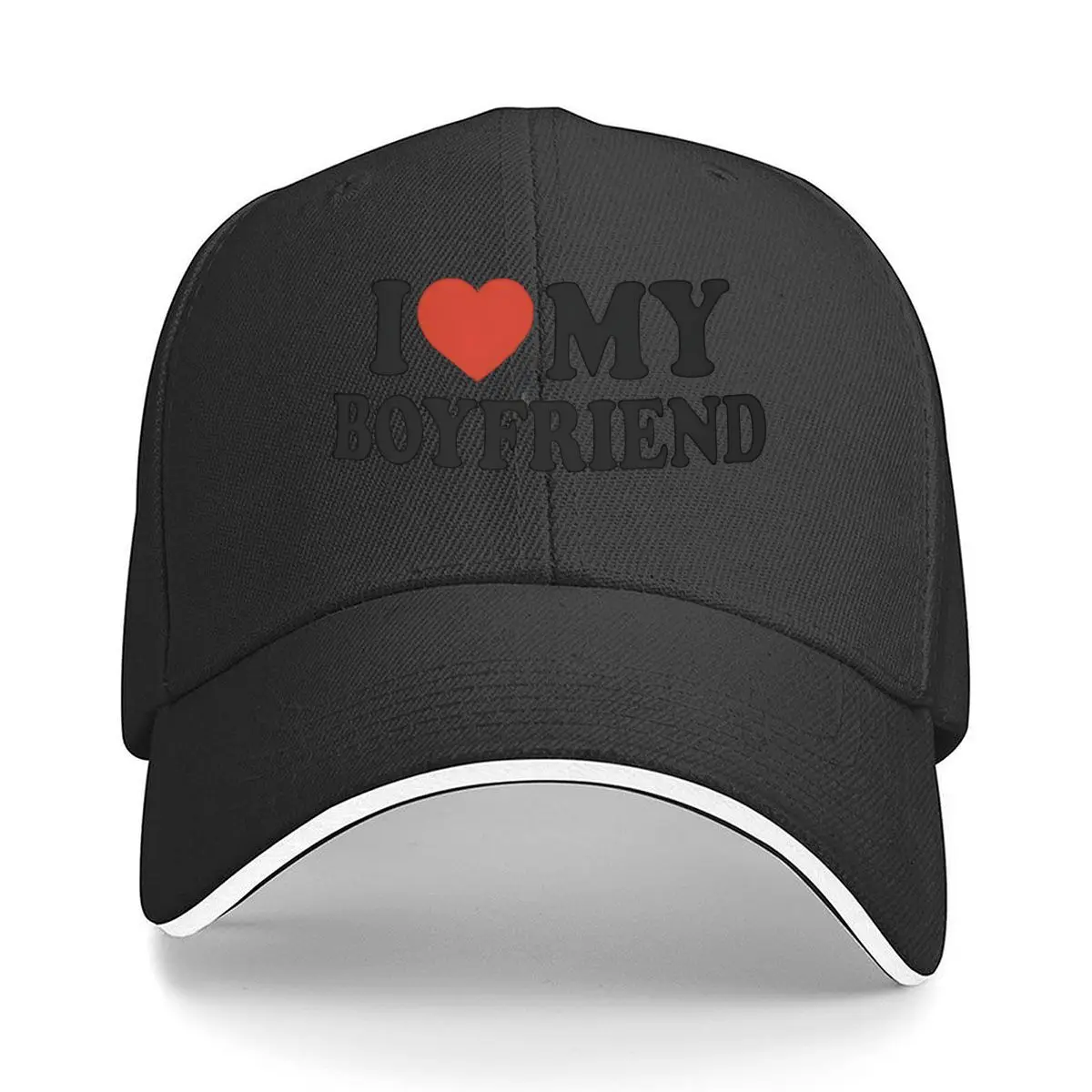 I Love My Boyfriend Heart Typography Sandwich Baseball Cap