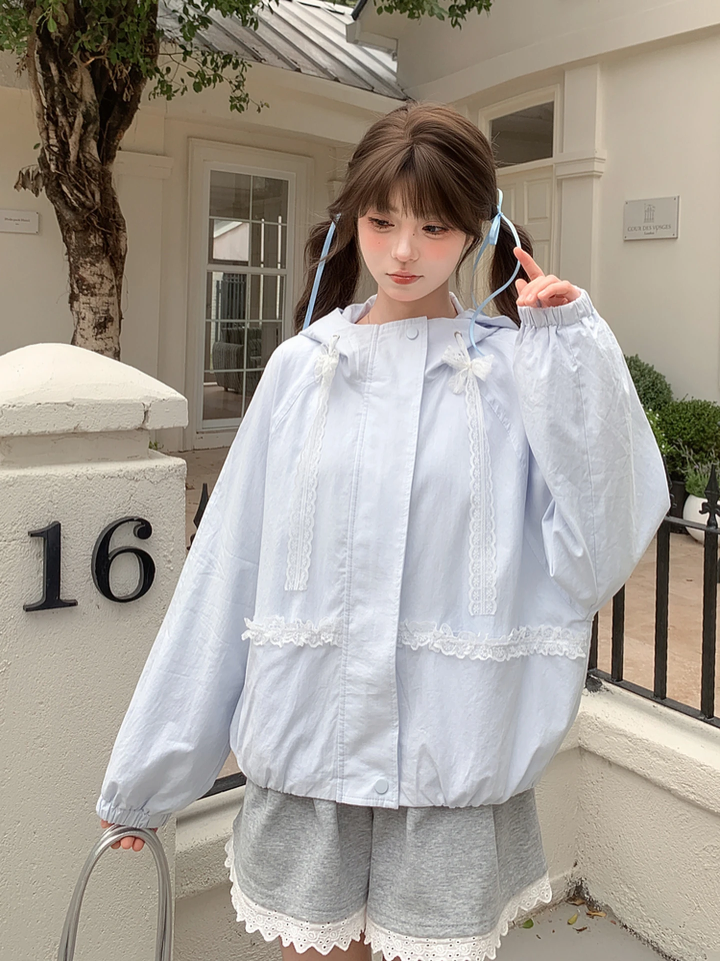 

Новая женская куртка Sweet Sle из чистого хлопка с кружевными вставками и капюшоном, мягкая повседневная верхняя одежда свободного кроя на молнии для весеннего сезона