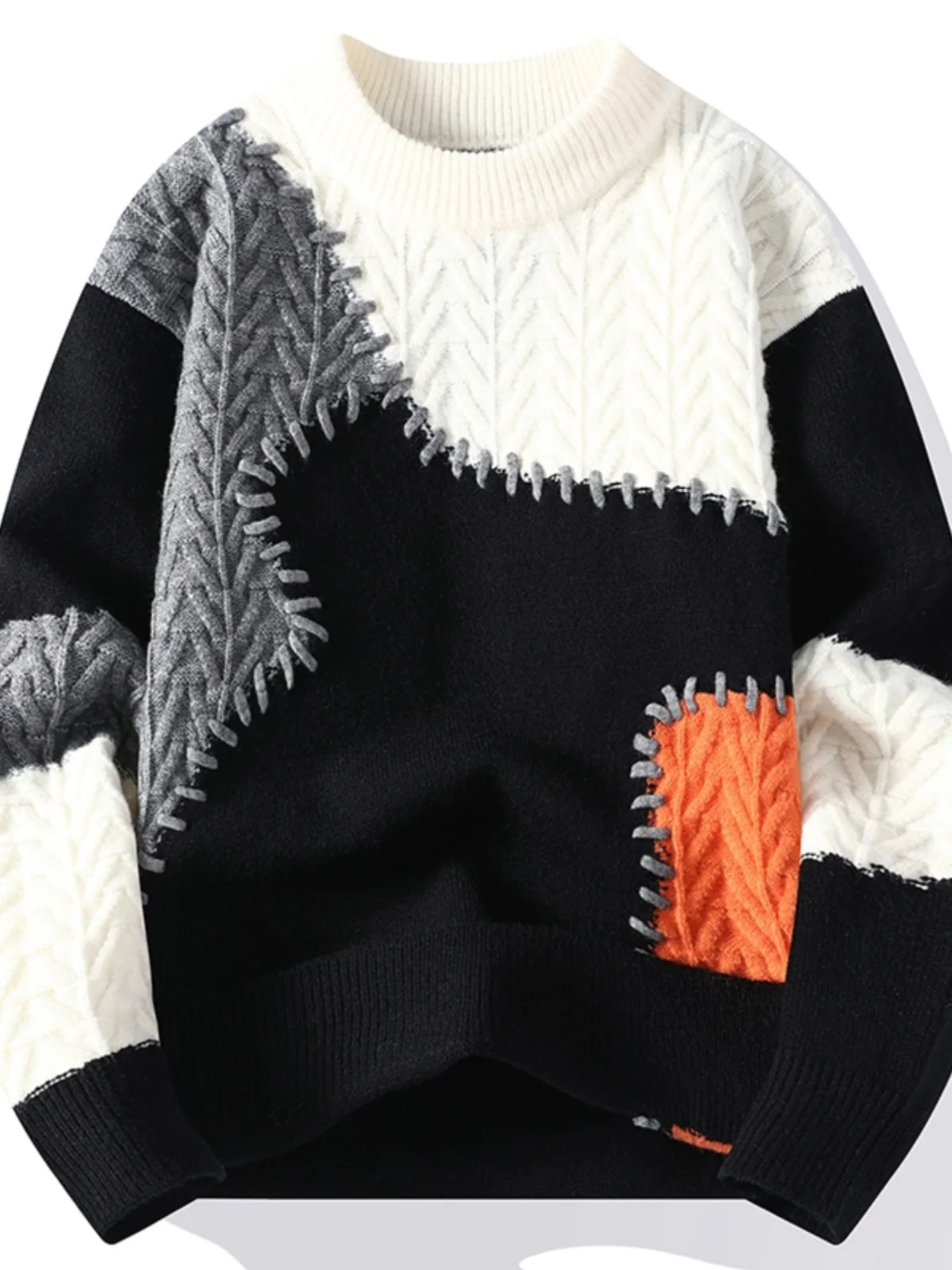 

Зимний утепленный вязаный свитер свободного кроя с круглым вырезом для мужчин, модный городской стиль, смесь полиэстера, комфортный и мягкий.