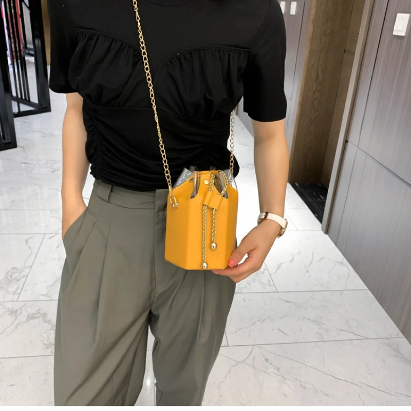 NEW Bucket Bag Phone Pouch Purse Shoulder Bag Trend Art Geometry Design All-match Solid Color PU Leather Crossbody Bag Handbag