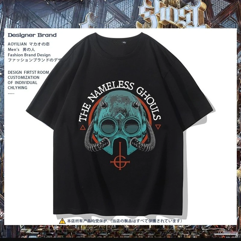 

2025 Summer Ghost BC Band Surrounding Trendy Commemorative T-shirt Papa Swedish Hard Rock Band Short Sleeve Half Sleeve
