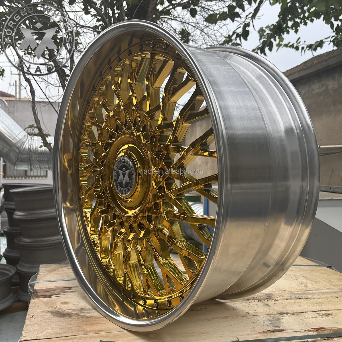 Viaol Forged Concave 2 Piece Wheels Polish Gold Alloy Chrome 5x112 5x114.3 5x120 Car Rims for BMW Rolls-Royce With Float Cover