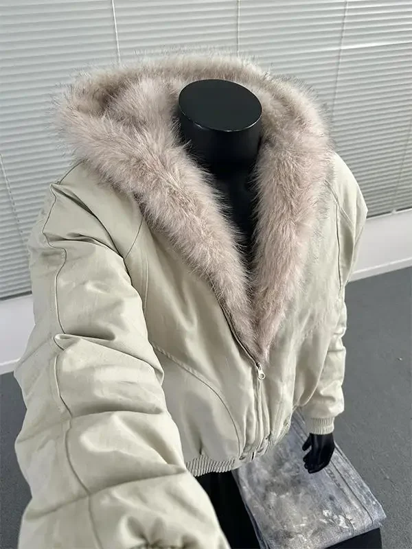 Jacke Herren, einfarbig, verdickt, warm, Haarkragen, Kapuze, Baumwolle, Kleidung, Winter, kurz, einfach, modisch, vielseitig, locker, lässig