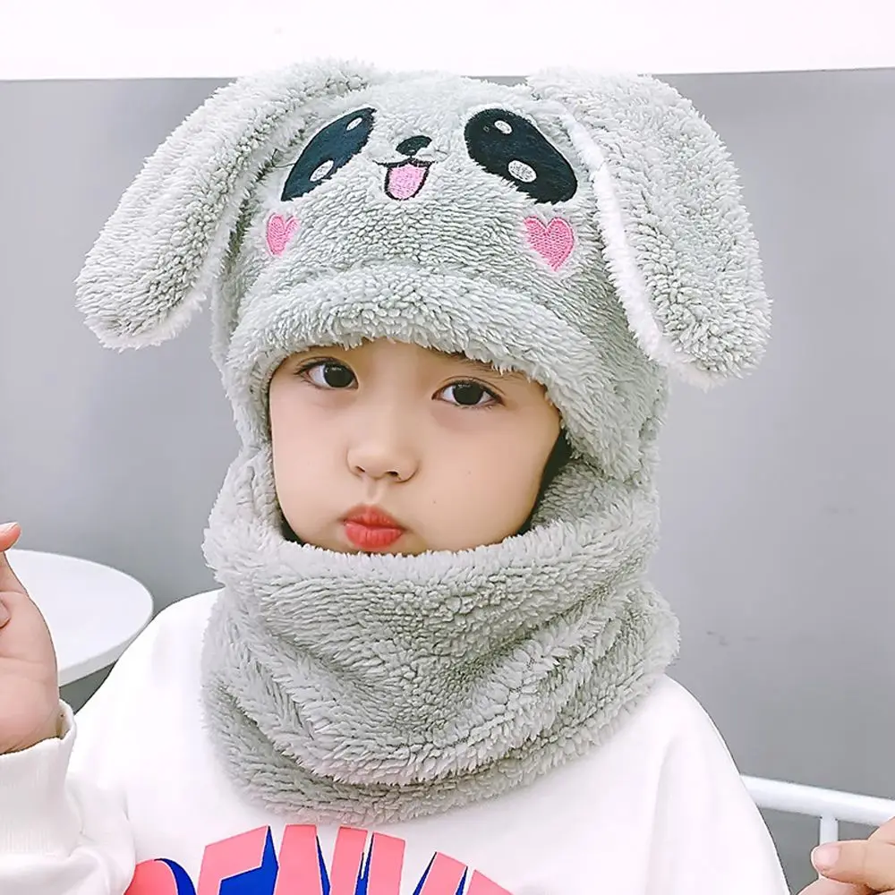 Unique Winter Face Protection Ear Protector Fashion Design Kids Rabbit With Bib Plush Hat Children Hat Korean Cap