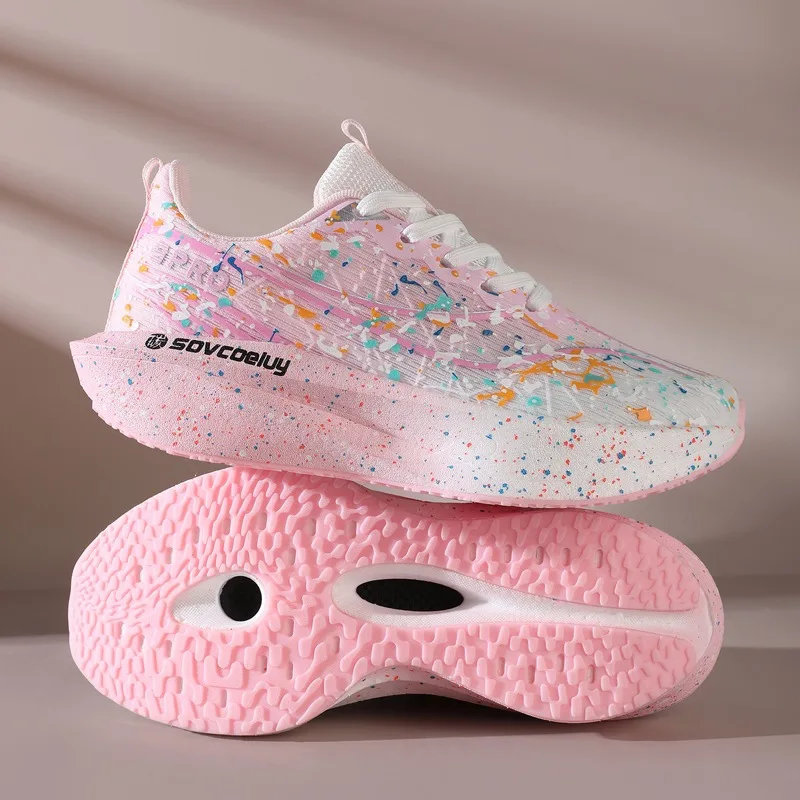 

2026 New Carbon Plate Men's Running Shoe Night Fluorescent Cushioning Sneakers Women Lace-Up Lightweight Casual Shoes Jog Shoes