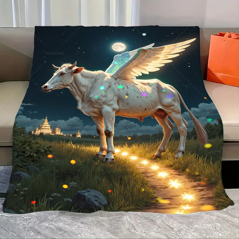 

1 шт. фланелевое одеяло, волшебное крылатое коровьевое одеяло — очаровательное ночное небо и светящийся дизайн пути