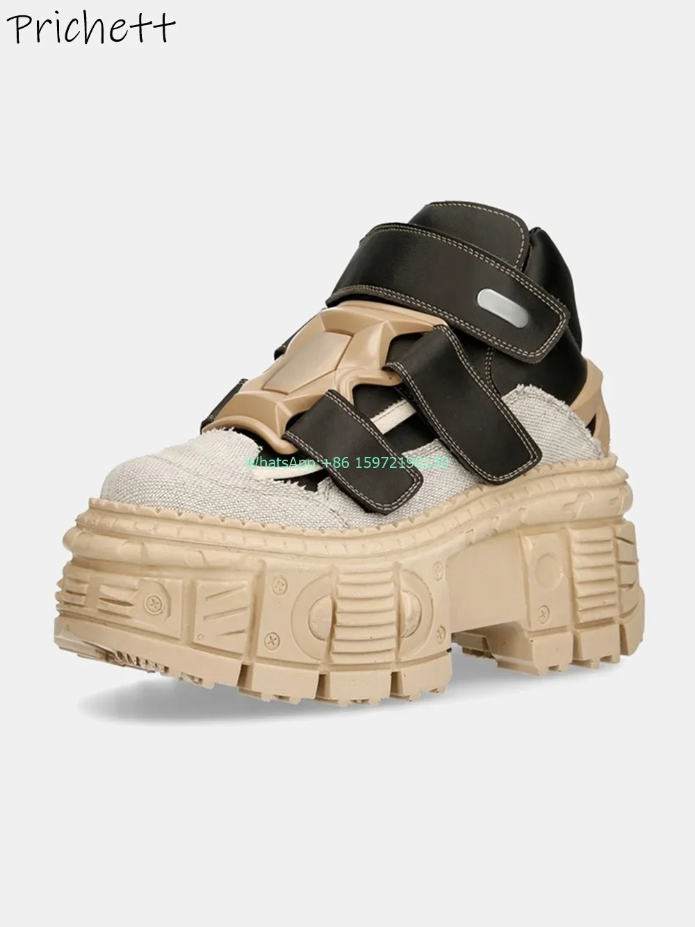 سميكة سوليد مختلط اللون مضخات جولة اصبع القدم منصة زخرفة المعادن الكاكي حذاء أسود موضة ريترو الظلام فاسق زيادة الأحذية