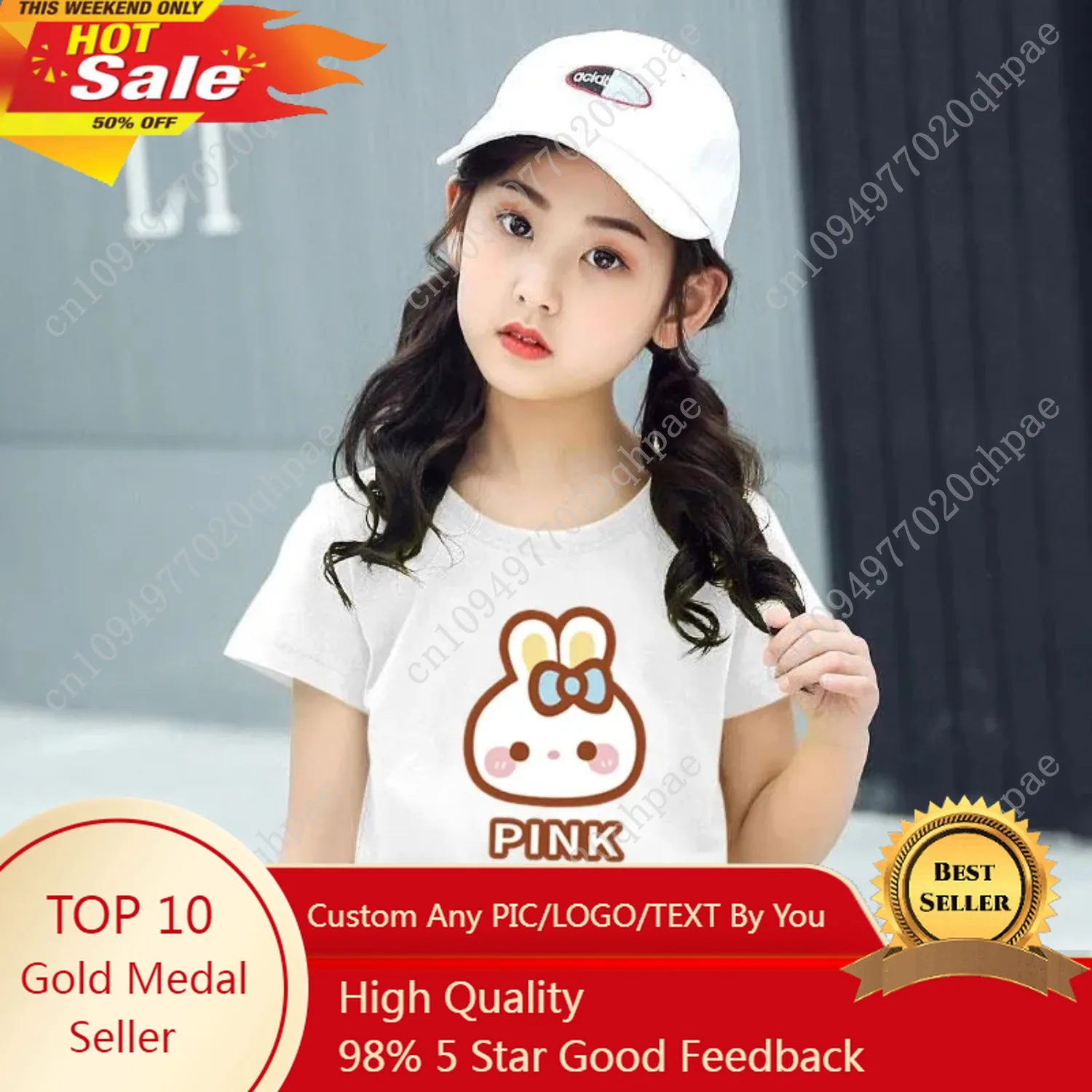 

Girl Cute Rabbit Graphic Tshirt Short Sleeve Cotton T-Shirts For Baby Girl Cute Pink Color T-Shirts Children Summer Clothing