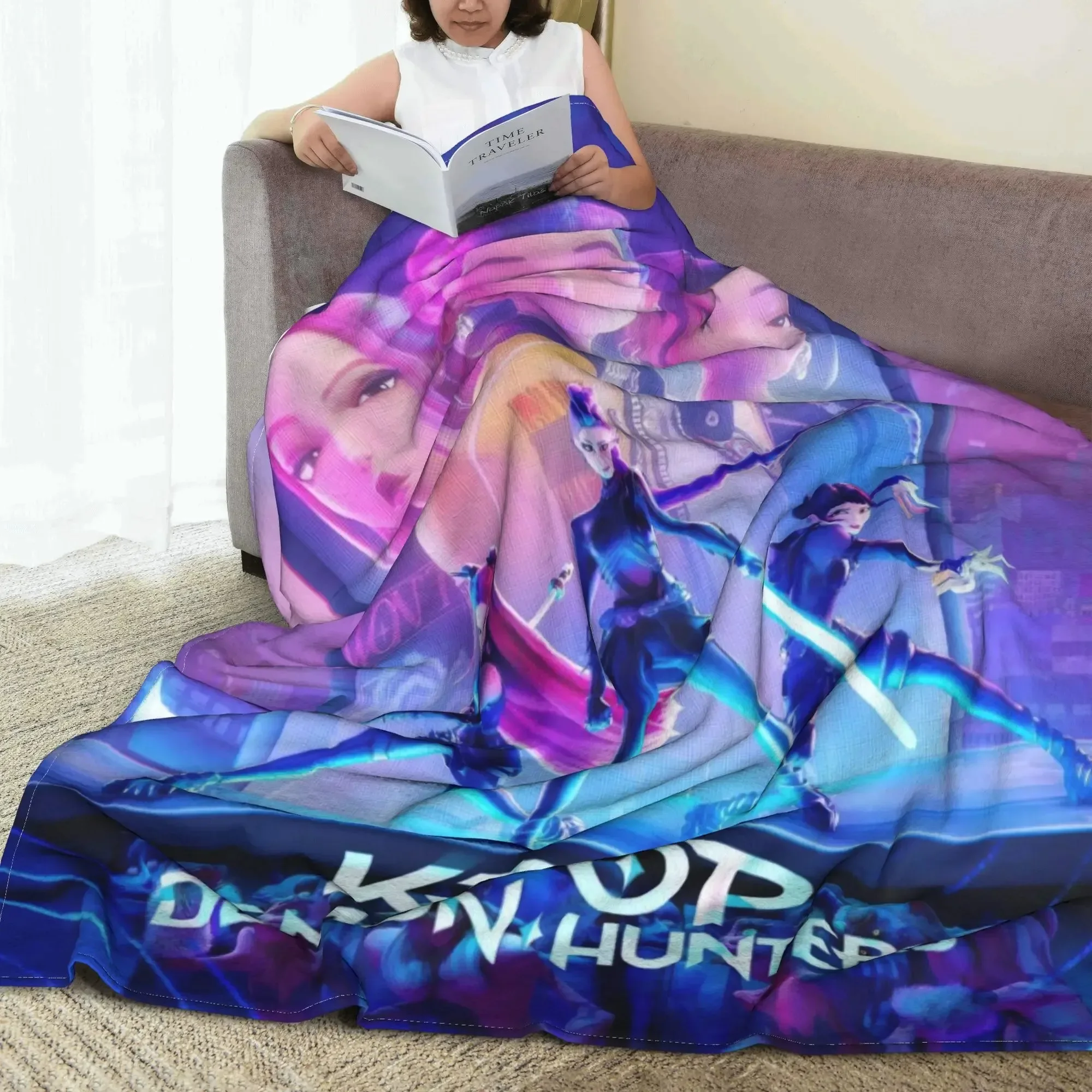 بطانية Kpop D-emon Hun-ter اللطيفة، هدية ممتعة من kpop، بطانية مريحة من K-pop Demon Hunters Huntrix، مستوحاة من الرسوم المتحركة، بطانية مستوحاة من Huntrix
