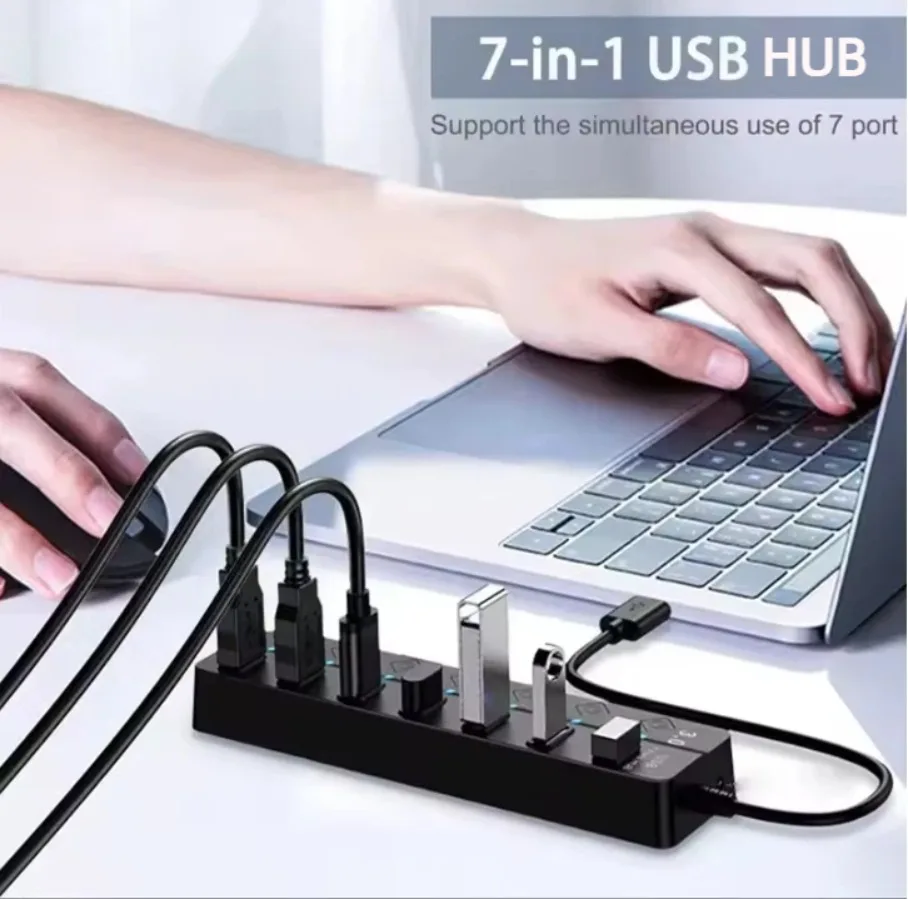USB3.0 HUB Adapter 4/7 Ports USB2.0 High Speed Splitter Expander with 5C 2A Power Adapter Plug and Play Docking Stations for PC view 2