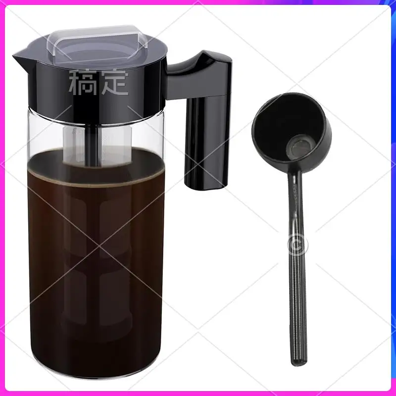 

NEW-Cold Brew Coffee Maker, 40 Oz Iced Coffee Pitcher With Mesh Filter, Glass Ice Coffee Making Jug For Fridge Black Durable