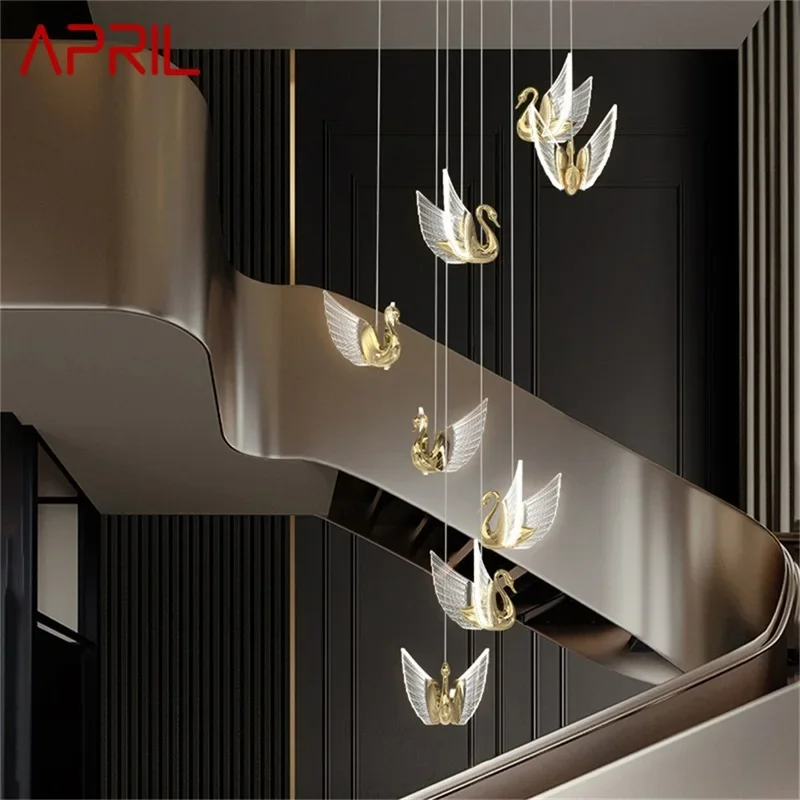 

APRIL Nordic Creative Swan Pendant Light Stairs Chandelier Hanging Contemporary Fixtures for Home Dining Room