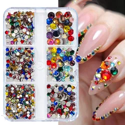 6/12grid SS6-SS20 Colorful Nail Art Rhinestones Flatback Crystal 900-1000pcs AB Pink Blue Red Multi-size Diamond Gems Decoration