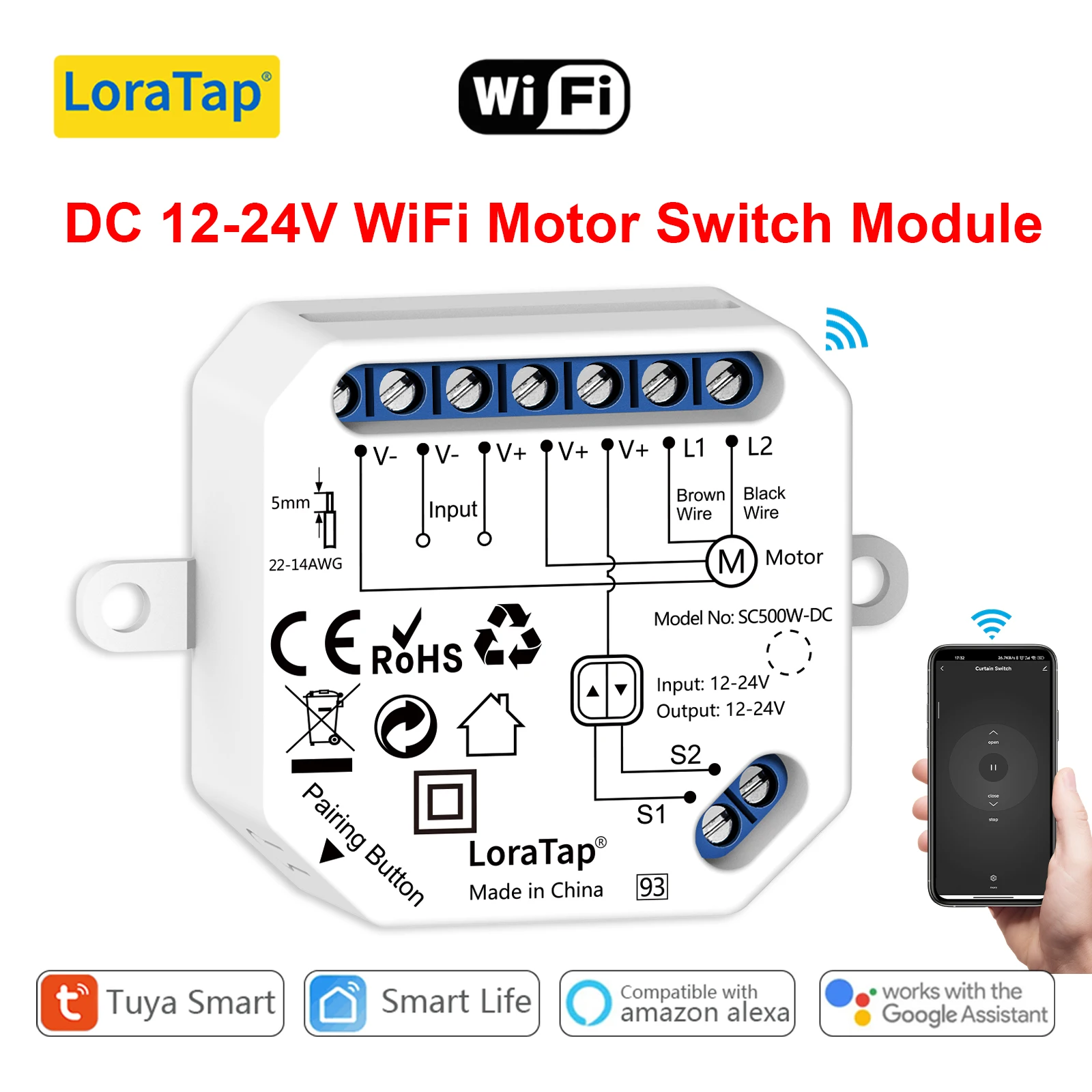 LoraTap Tuya Smart Life DC 12-24V Module de commutation pour volet roulant couverture de piscine moteur électrique commande vocale par Google Home Alexa