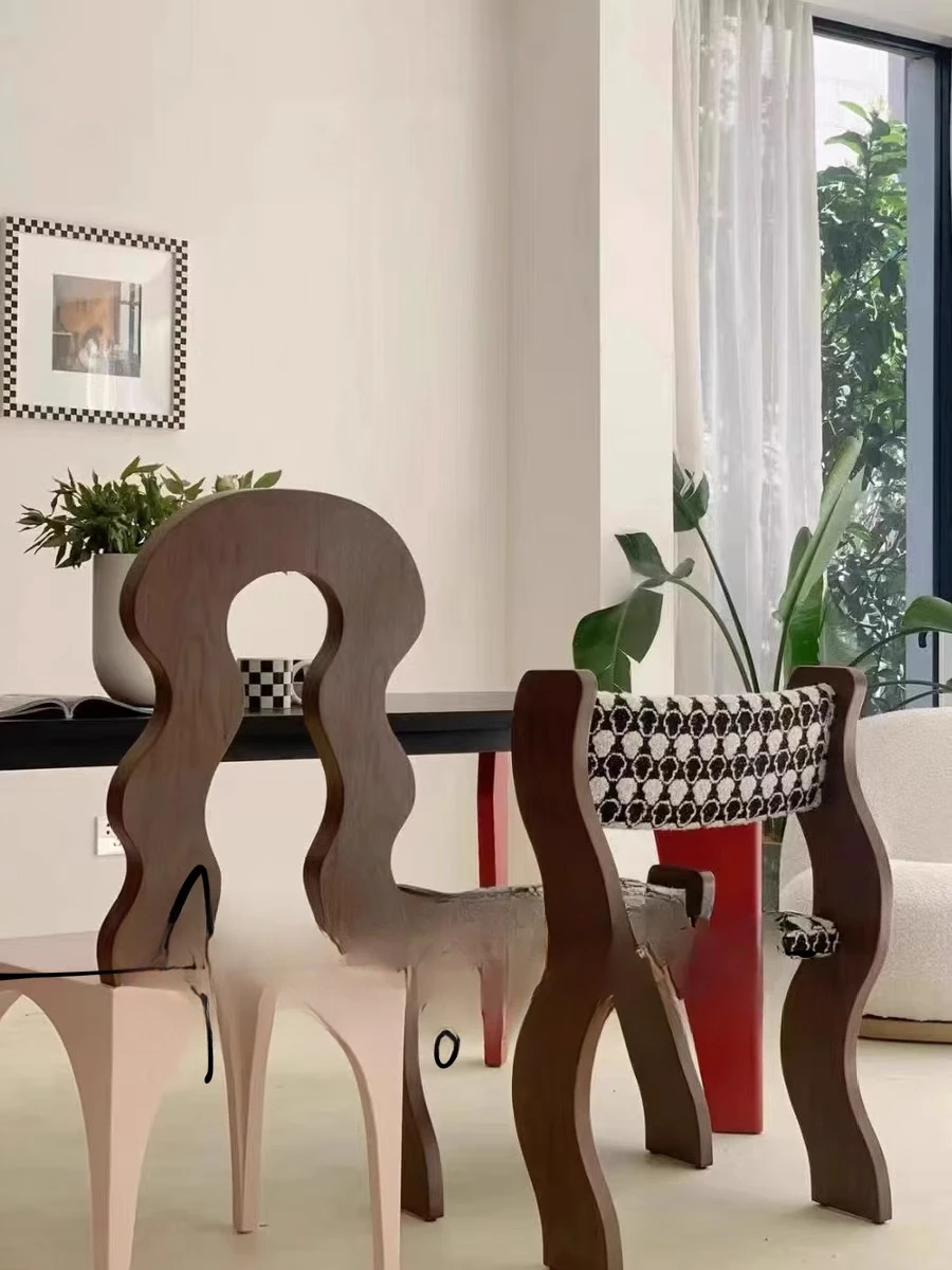 Retro designer home medieval solid wood black dining chair dressing chair backrest