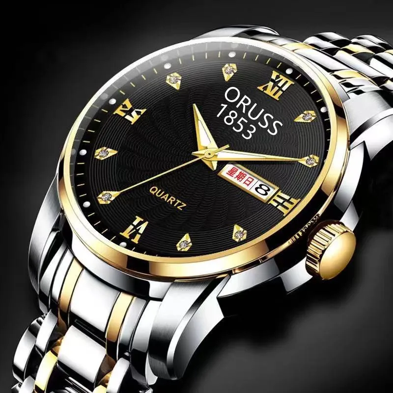 Men's Quartz Watch Waterproof Luminous Male Business Wristwatch Calendar Diamond Inlay Fashion Watches for Daily Wear Outdoor