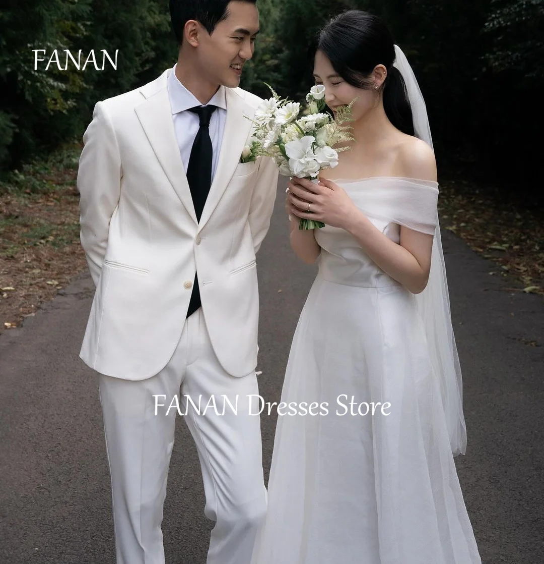 

FANAN Korea One-Shoulder Ivory Wedding Dresses Tulle Sleeveless 웨딩드레스 Backless A-Line Simple Custom Made Bride Gowns Plus Size