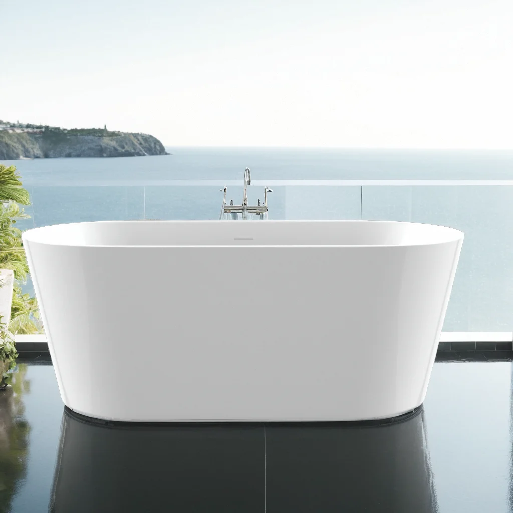 

63" Acrylic Free Standing Tub - Classic Oval Shape Soaking Tub, Adjustable Freestanding Bathtub with Integrated Slotted Overflow