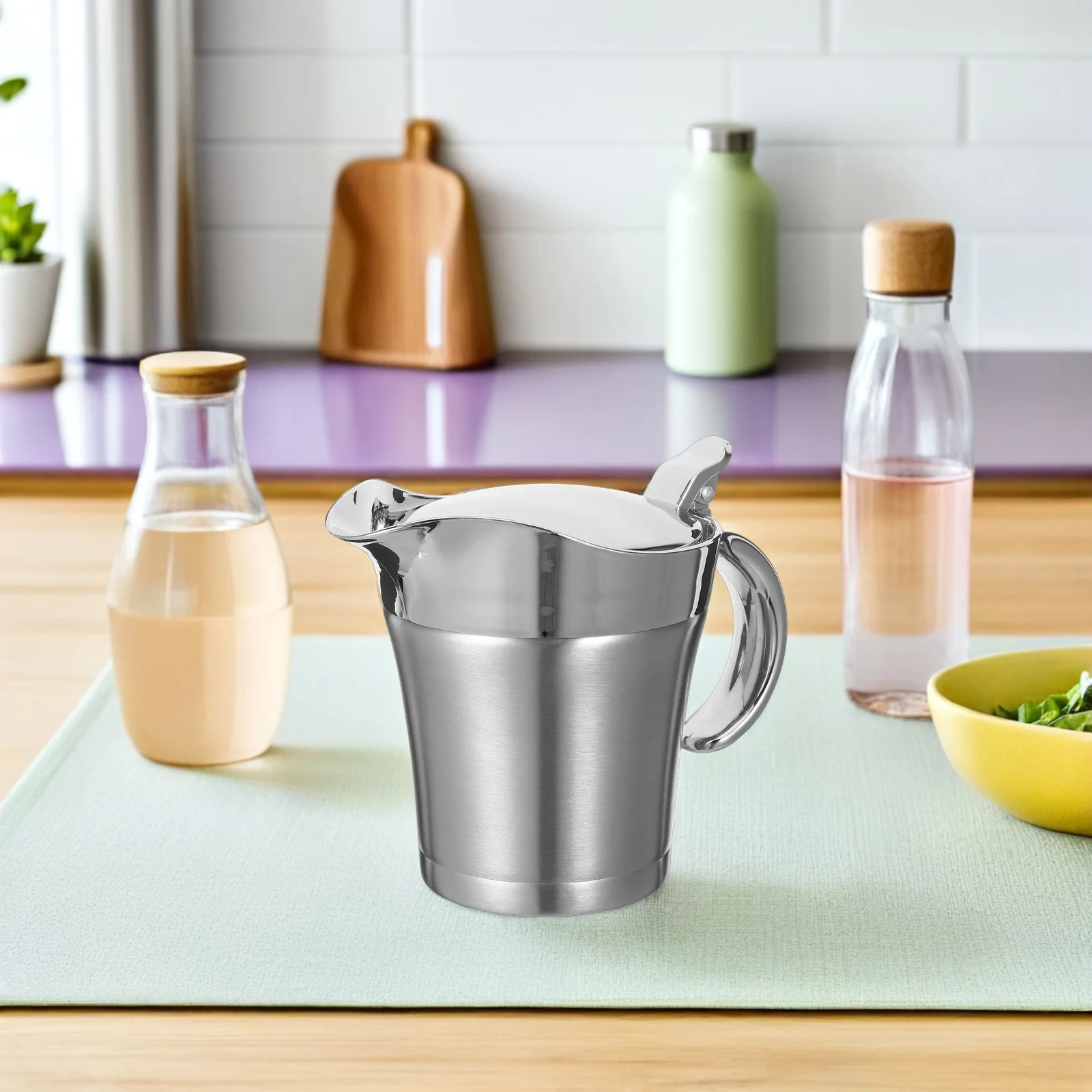 

450Ml Stainless Steel Insulated Gravy Boat Double Layer Thermal Sauce Jug For Steak Sauce Serving Drip Free Spout Easy Clean
