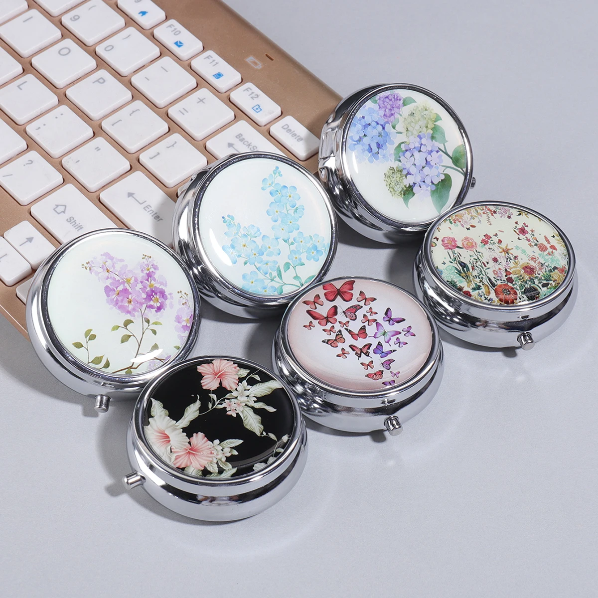 Cute 3-Compartment Pill Box Stainless Steel Round Capsule Me