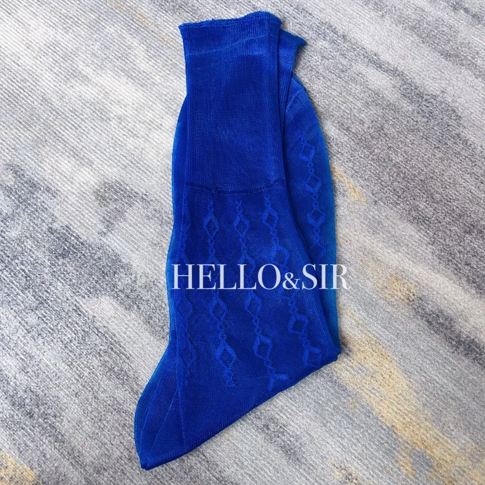 Royal Blue Men Sheer Socks Sexy Ultra Thin Transparent Mid Tube Socks Men Multicolour Elastic Business Socks Man Dress Stockings