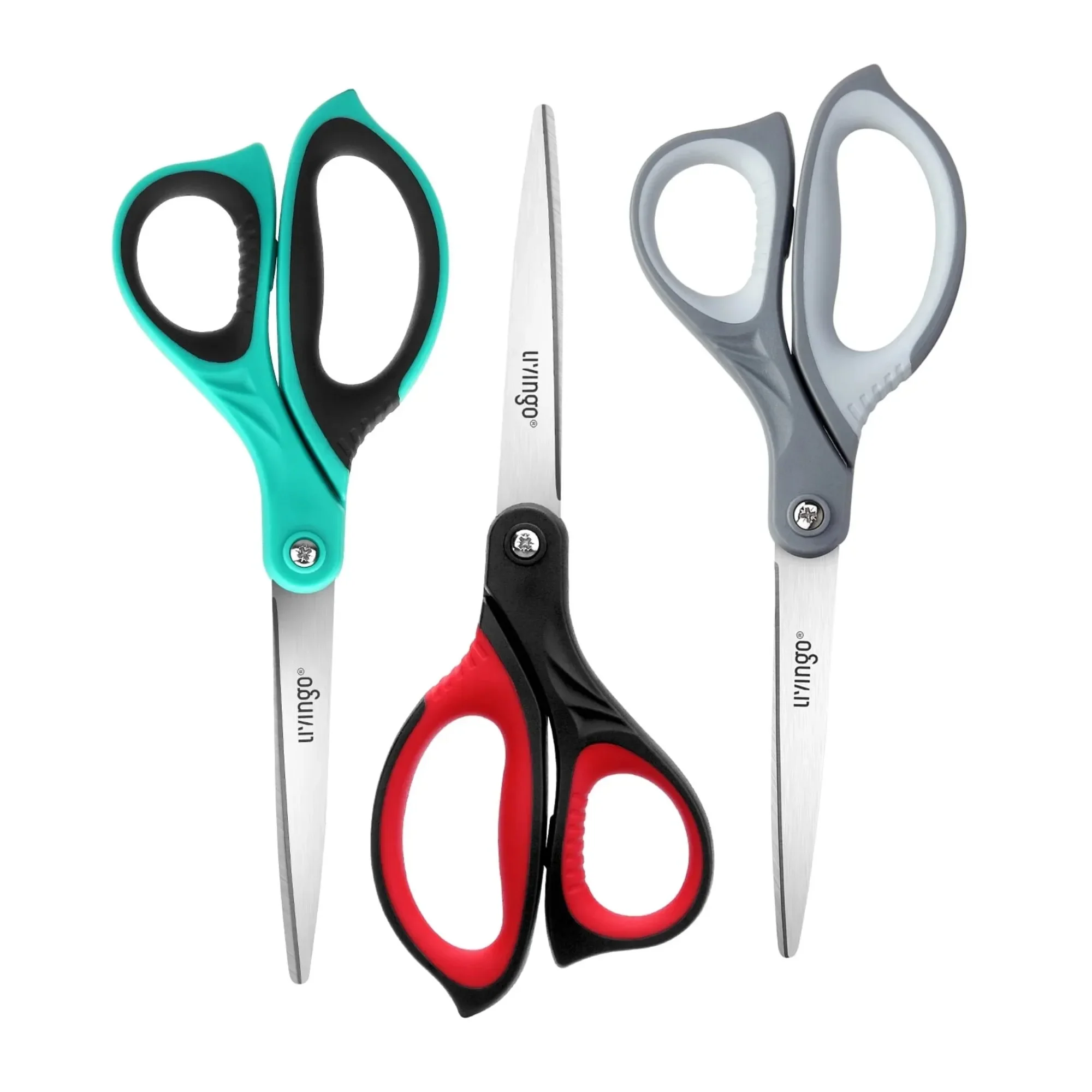 

LIVINGO Scissors All Purpose, 8.5” 3 Pack Sharp Shears for Office Home Cutting Red Gray Blue